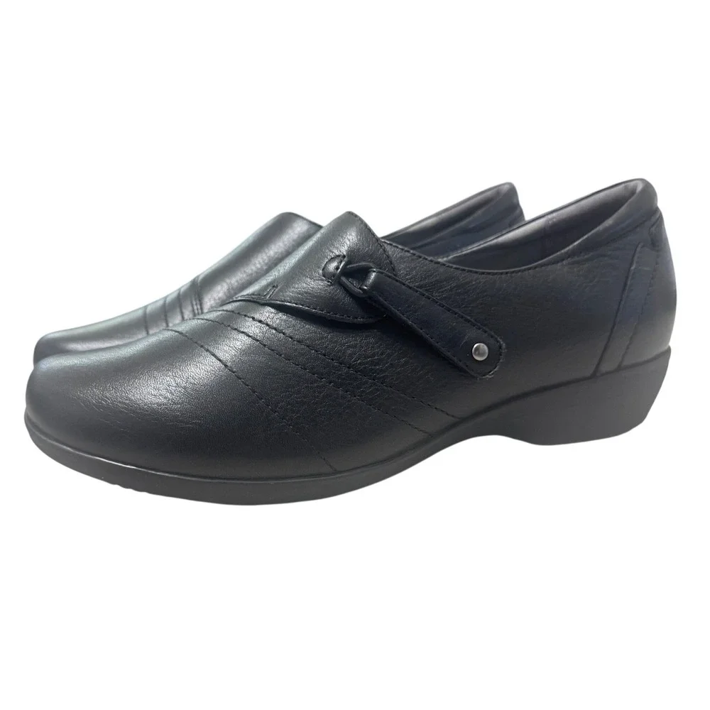 Dansko Franny Comfort Shoes Womens 8W Black Milled Nappa Leather Slip On Loafer
